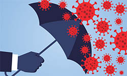 hand holding umbrella against coronavirus